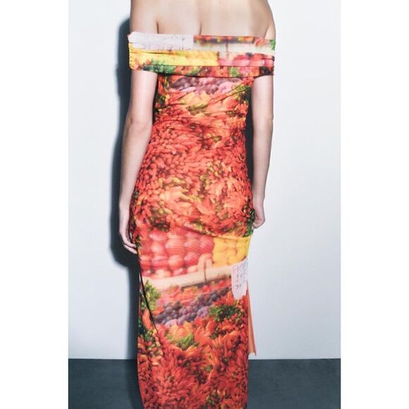 NWT Zara Blogger’s Favorite Tulle Printed Off-the-Shoulder Maxi Dress, Small - Picture 3 of 16